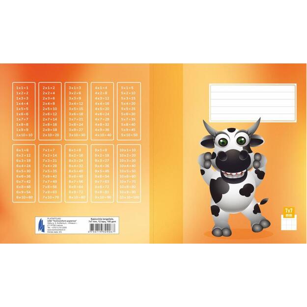 Sąsiuvinis 1 klasei, A5, langeliais, 12 lapų, 100gsm, kartoniniu viršeliu 2