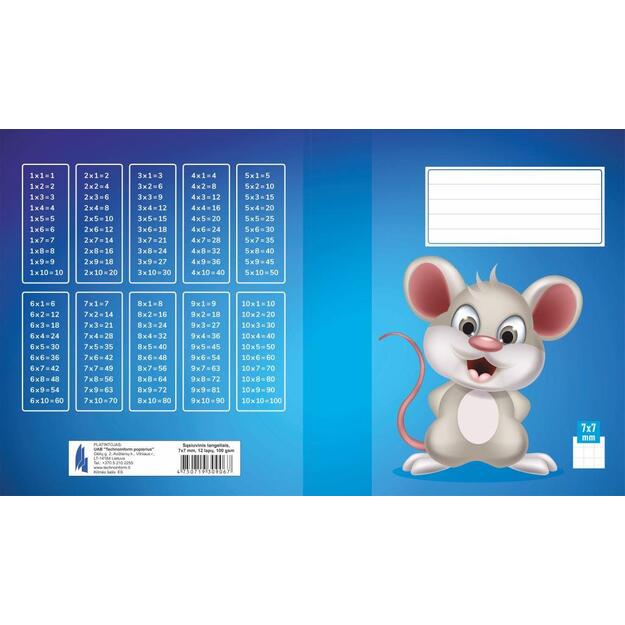 Sąsiuvinis 1 klasei, A5, langeliais, 12 lapų, 100gsm, kartoniniu viršeliu 1