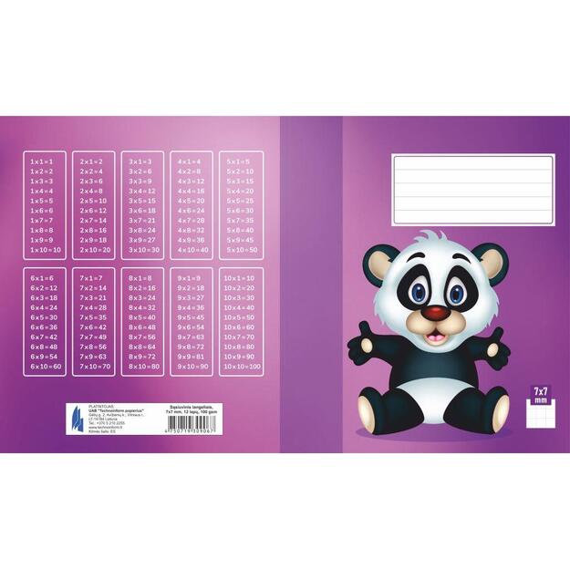 Sąsiuvinis 1 klasei, A5, langeliais, 12 lapų, 100gsm, kartoniniu vir&scaron;eliu 7