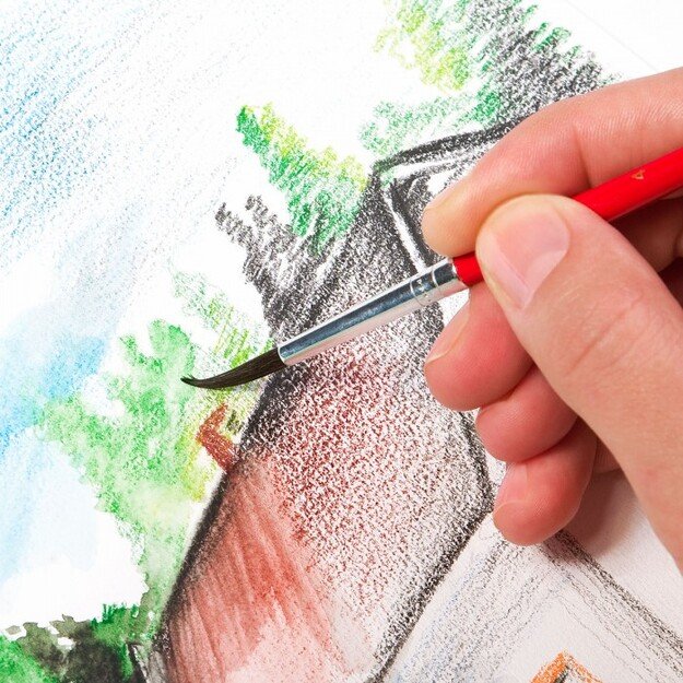 Spalvoti pieštukai KORES, tribriauniai, akvareliniai, 12 vnt. + teptukas ir drožtukas 5