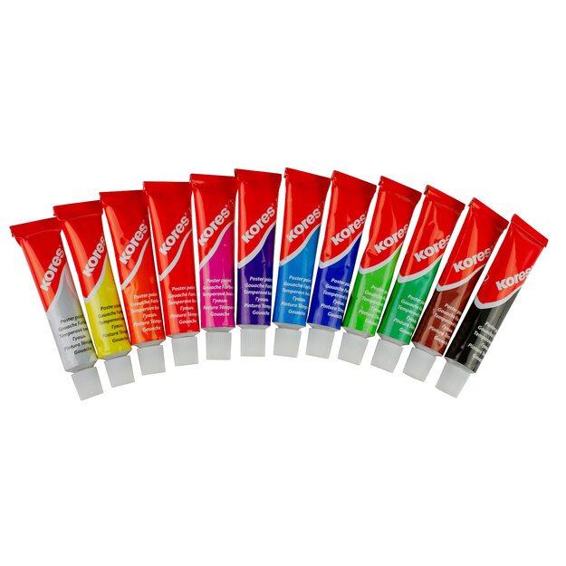 Tempera dažai KORES, 12 ml tubelėse, 12 spalvų rinkinys 1