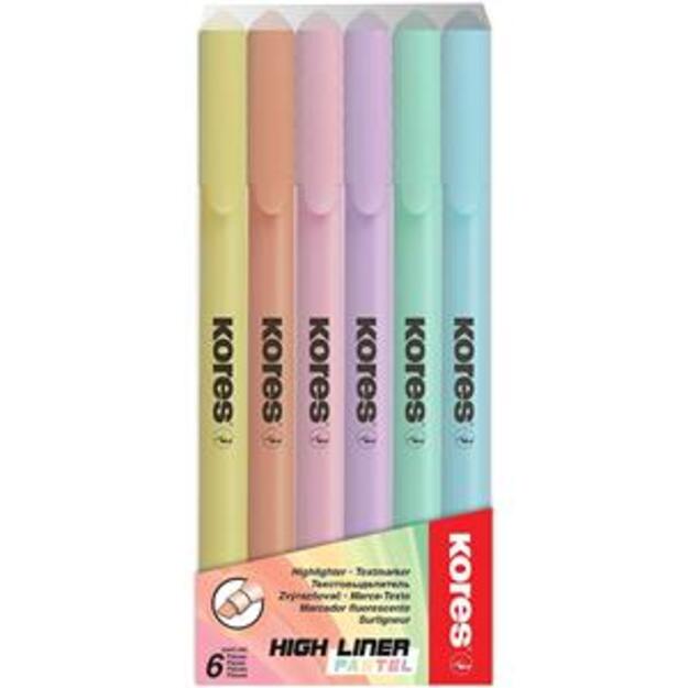 Teksto žymekliai KORES HIGH LINER PASTEL 6 spalvų rinkinys 1