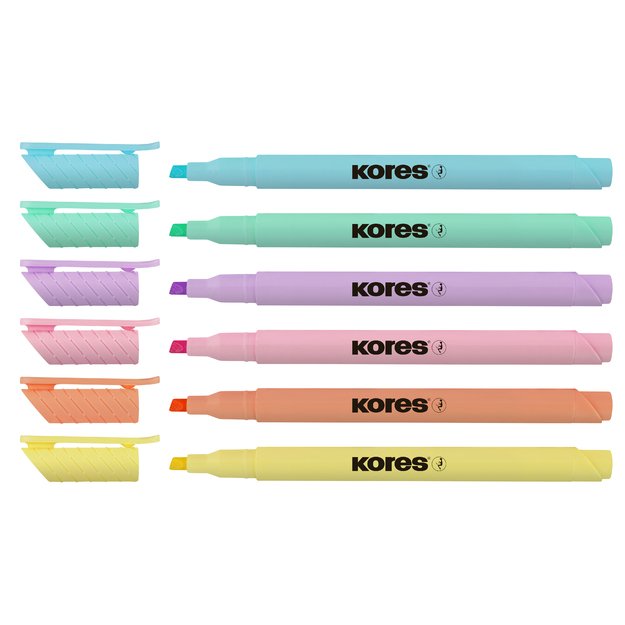 Teksto žymekliai KORES HIGH LINER PASTEL 6 spalvų rinkinys 3
