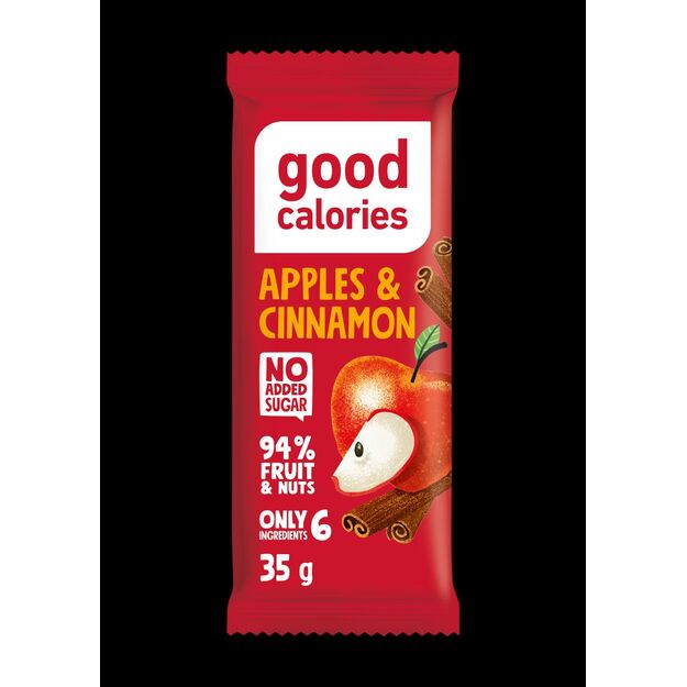 Datulių batonėlis GOOD CALORIES, su džiovintais obuoliais, anakardžiais ir cinamonu, 35 g
