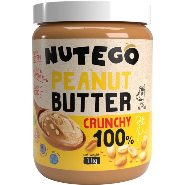 Žemės riešutų kremas NUTEGO, su riešutų gabaliukais, traškus, 1 kg