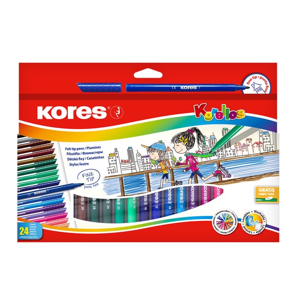 Flomasteriai KORES FINE TIP, 24 spalvų 2