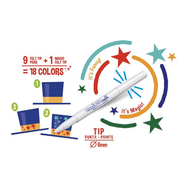 Flomasteriai CARIOCA MAGIC, 9 vnt. + 1 magiškas žymeklis 1