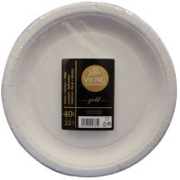 Vienkartinės lėkštės, VIKING GOLD, popierinės, baltos, D 22 cm, 40 vnt.