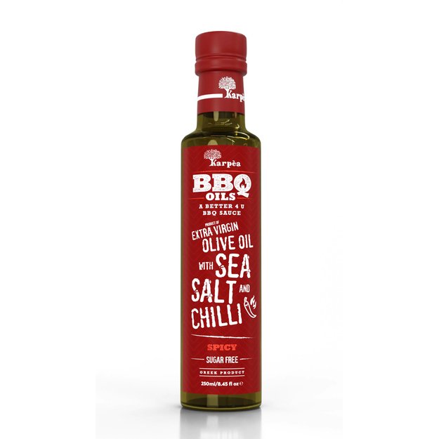 Alyvuogių aliejus KARPEA, BBQ, extra virgin, su jūros druska, čili pipiru, 250 ml