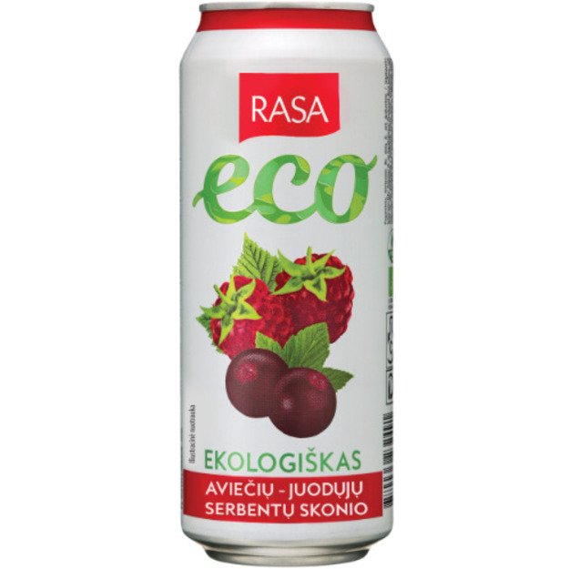 Ekologiškas gazuotas gėrimas RASA aviečių ir juodųjų serbentų skonio su sultimis, 0,5 l LT-EKO-001
