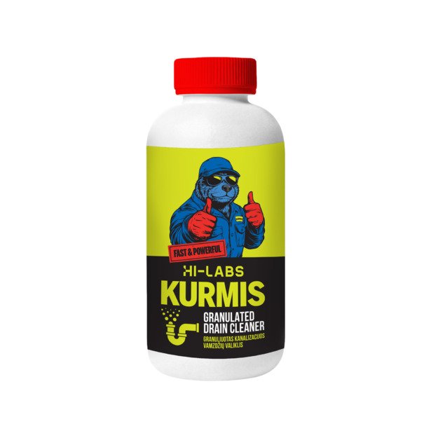 Kanalizacijos vamzdžių valiklis HI-LABS, Kurmis, granulėmis, 500 g