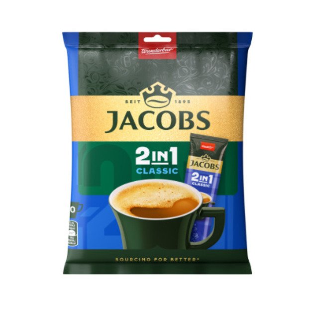 Tirpiosios kavos gėrimas JACOBS Classic 2in1, mai&scaron;eliuose, 10 x 12.4 g