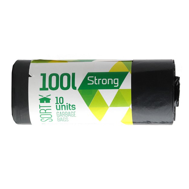 Šiukšlių maišai SORTEX, 100 l, 35 mikr, LDPE, 70 x 90 cm, 10 vnt., juodos sp.