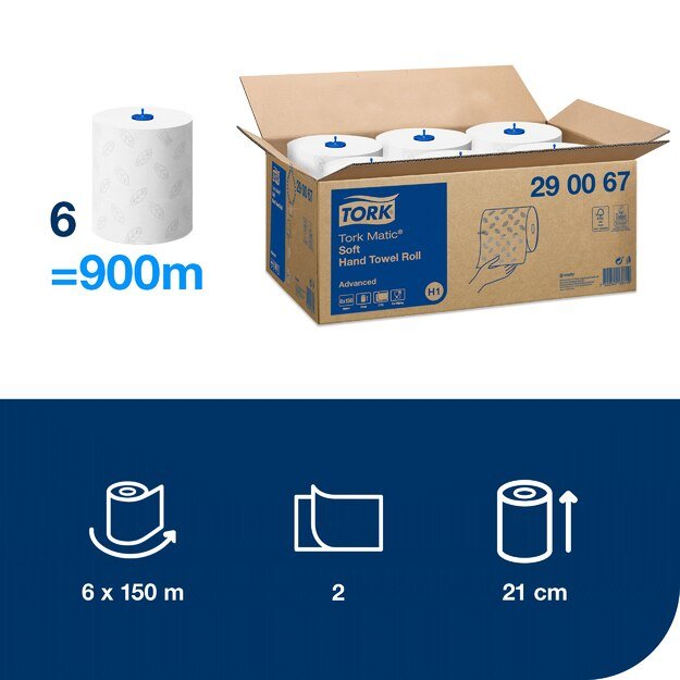 Popieriniai rankšluosčiai TORK ADVANCED H1, 290067,  2 sl., 21 cm x 150 m, balta sp. 3