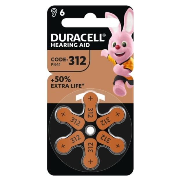 Baterijos klausos aparatui DURACELL 312 PR41, 6 vnt