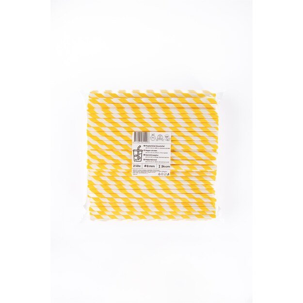 Popieriniai &scaron;iaudeliai ZigZag, geltoni/dryžuoti, D 8 mm, L 24 cm, 250 vnt