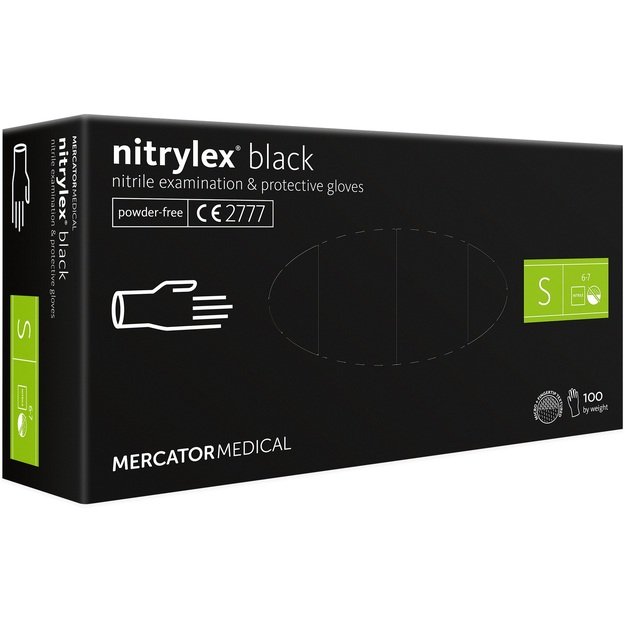 Vienkartinės pir&scaron;tinės NITRYLEX PF, nitrilinės, nepudruotos, juodos spalvos, S, 100 vnt.