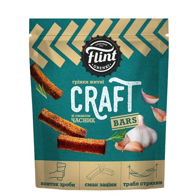 Duonos užkandžiai FLINT, Craft, česnakų skonio, 80 g