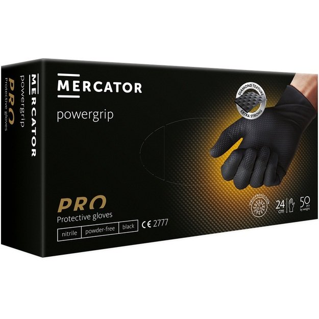 Viekartinės pir&scaron;tinės MERCATOR Powergrip, nitrilinės, juodos, L dydis, 50 vnt 1