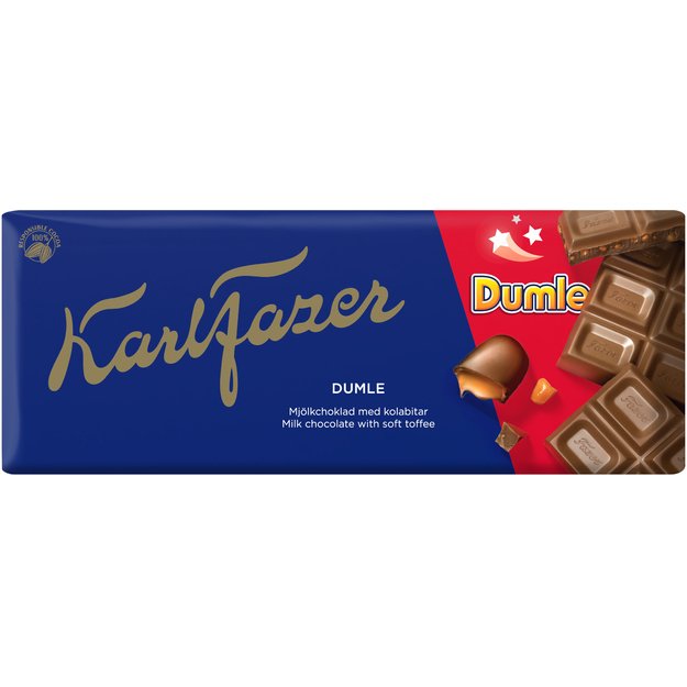 Pieninis &scaron;okoladas su karamelės gabaliukais,  KARL FAZER, Dumle, 180 g
