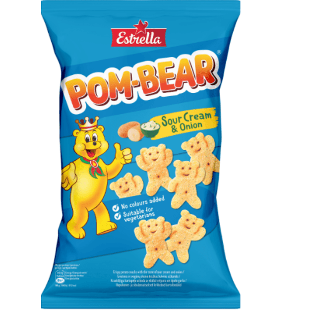 Tra&scaron;kus bulvinis užkandis ESTRELLA POM-BEAR grietinės ir svogūnų skonio, 65 g