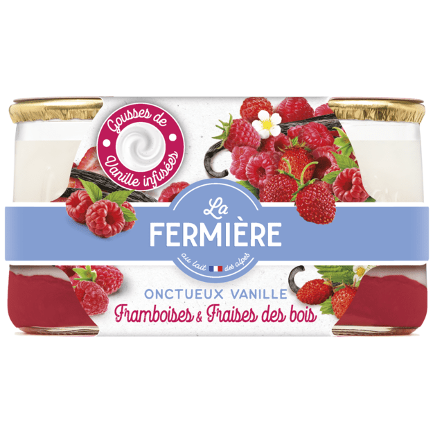 Jogurtas LA FERMIERE, su avietėmis ir laukinėm bra&scaron;kėm, 2x150g