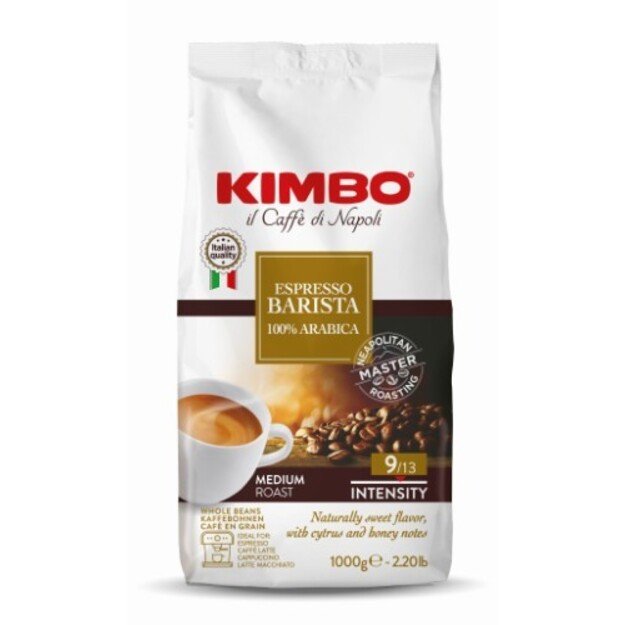 Kavos pupelės KIMBO Espresso Barista, 1 kg 100% Arabica