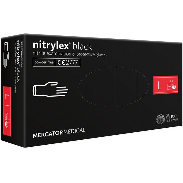 Vienkartinės pir&scaron;tinės NITRYLEX PF, nitrilinės, nepudruotos, juodos spalvos, L, 100 vnt.