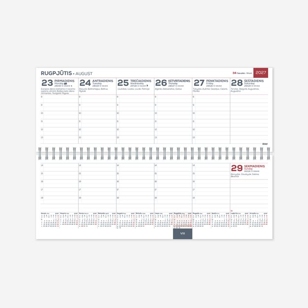 Kalendorius MEMO Red Bus  2027, 290 x 110 mm, kartoninis 1