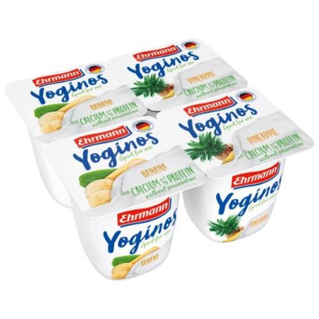 Jogurtas YOGINOS su bananais ir ananasais, 4x100 g