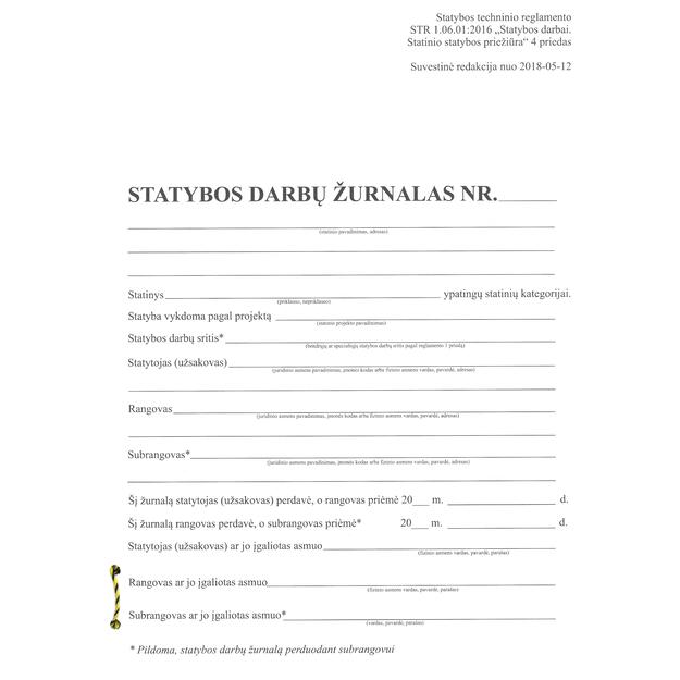 Statybos darbų žurnalas, A4, 104 lapai