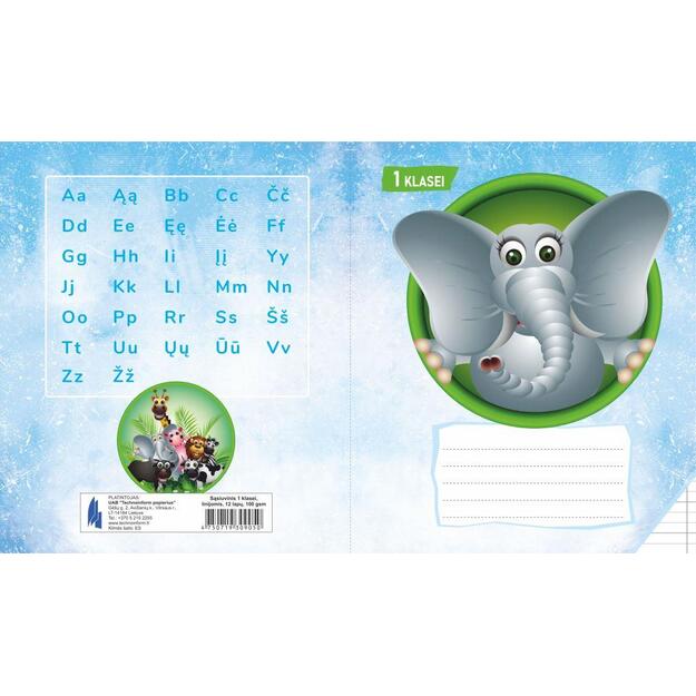 Sąsiuvinis 1 klasei, A5, linija, 12 lapų, 100gsm, kartoniniu viršeliu 4