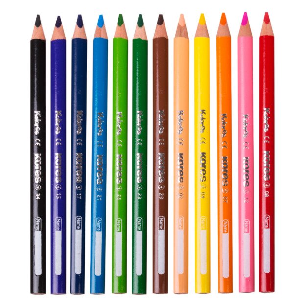 Spalvoti trikampiai pieštukai KORES JUMBO, 12 spalvų su drožtuku 2