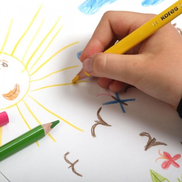 Spalvoti trikampiai pieštukai KORES JUMBO, 12 spalvų su drožtuku 3