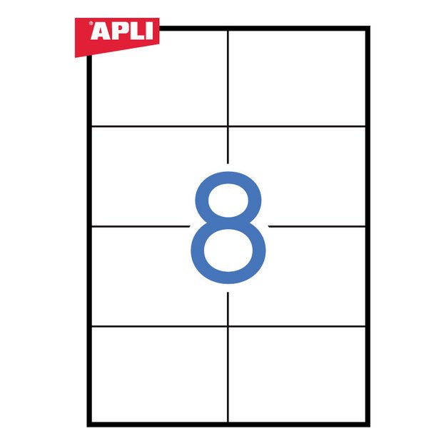 Lipnios etiketės APLI, 105 x 74 mm, A4, 8 lipdukai lape, 100 lapų, balta