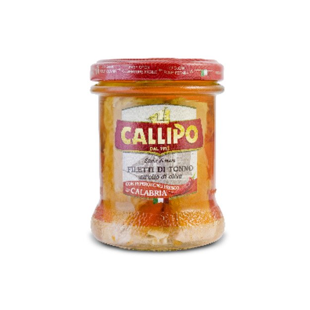 Gelsvauodegio tuno filė, CALLIPO, su aitriosiomis paprikomis, alyvuogių aliejuje 170g