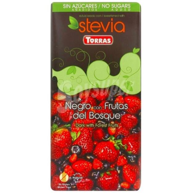 Šokoladas STEVIA, juodasis su miško uogomis, 125 g