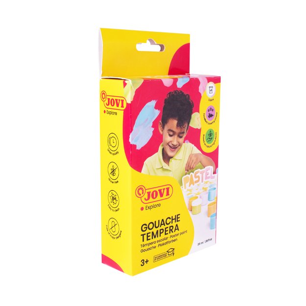 Guašas JOVI TEMPERA, 35 ml, 6 pastelinių spalvų rinkinys su teptuku 1