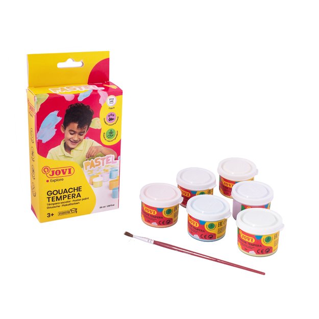 Gua&scaron;as JOVI TEMPERA, 35 ml, 6 pastelinių spalvų rinkinys su teptuku 5