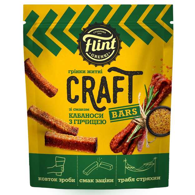 Džiūvėsėliai FLINT, Craft, kabanosių ir garstyčių skonio, 90 g