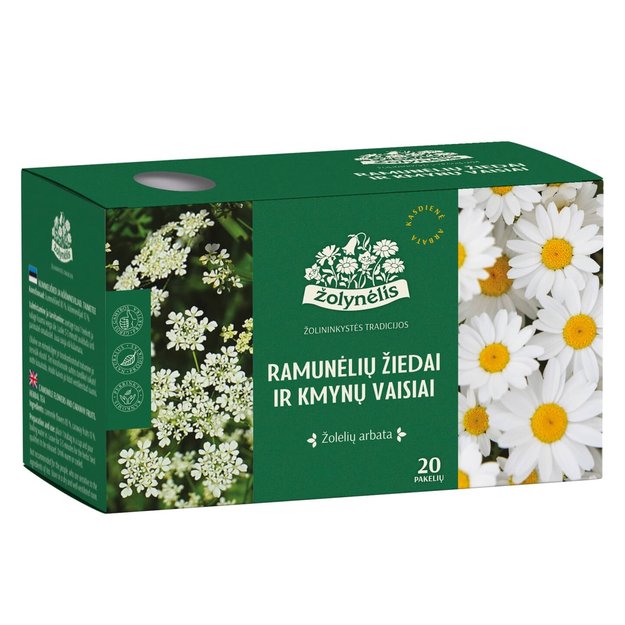 Arbata ŽOLYNĖLIS, ramunėlių žiedai ir kmynų vaisiai 1,2 g x 20