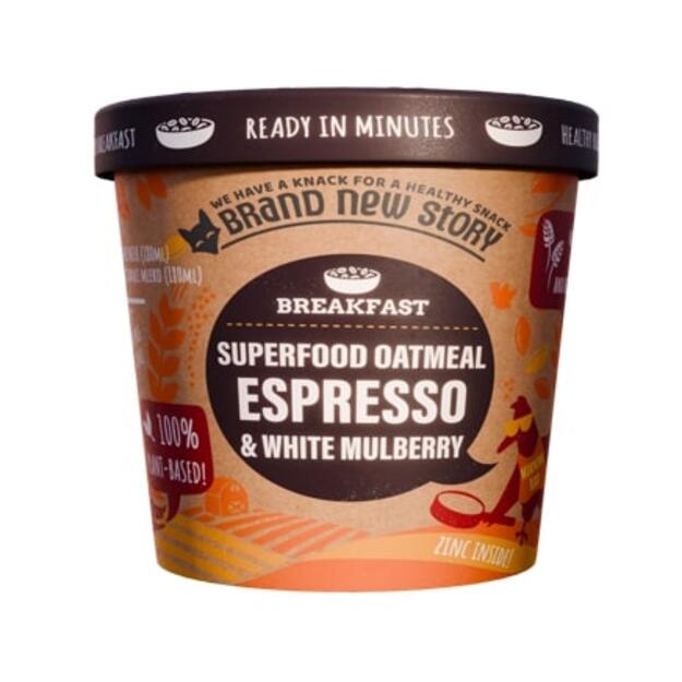 Greitai paruošiama avižinė košė su espresso kava ir baltuoju šilkmedžiu, 70 g