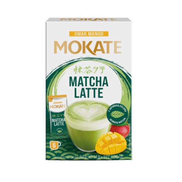 Žaliosios arbatos gėrimas MOKATE latte matcha ir mango skonio, 6 x 14g