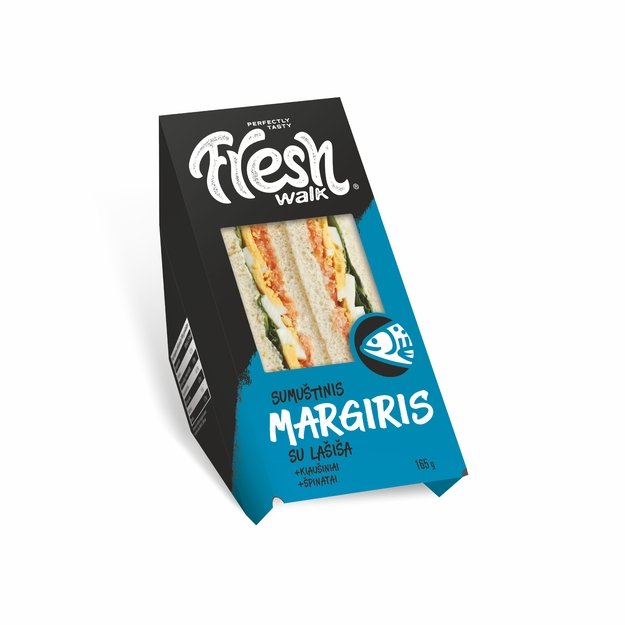 Trikampis sumuštinis MARGIRIS, su lašiša, kiaušiniais ir špinatais, 165g