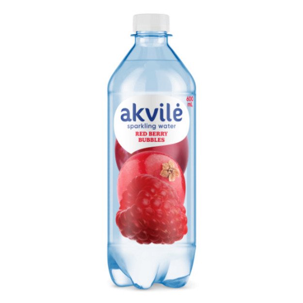 Stalo vanduo AKVILĖ su raudonosiomis uogomis, gazuotas, 0,6 l