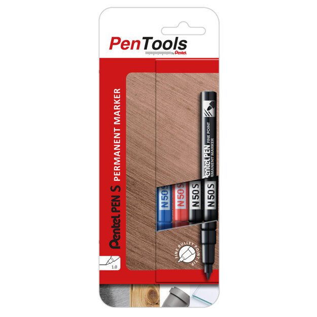 Permanentinis žymeklis Pentel Tool Pen N50S, 1mm , 4 pcs, įvairių spalvų 3