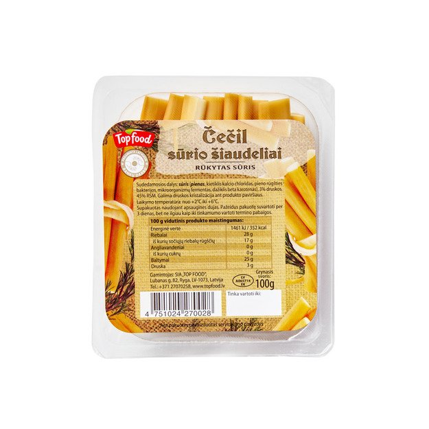 Rūkyto sūrio lazdelės TOP FOOD, 28 % rieb. s. m., 100 g