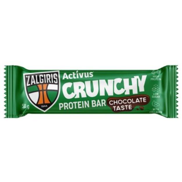 Baltyminis batonėlis ACTIVUS&ŽALGIRIS &scaron;okolado skonio, su įrisų skonio sluoksniu, 50g