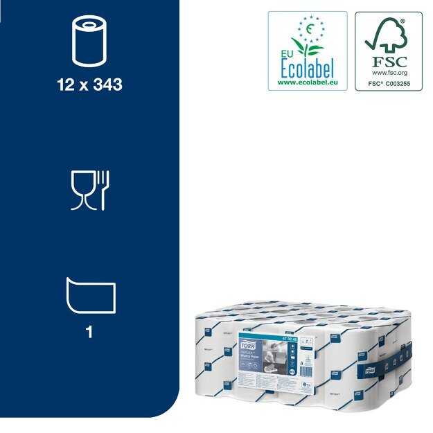 Popieriniai rankšluosčiai TORK,  473246, REFLEX MINI M3, 1.sl., 19.8 x 35 cm, 120 m/rul., balta sp. 3