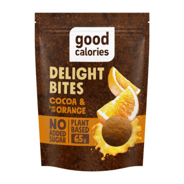 Datulių užkandis GOOD CALORIES, su apelsinais ir kakava, 65 g